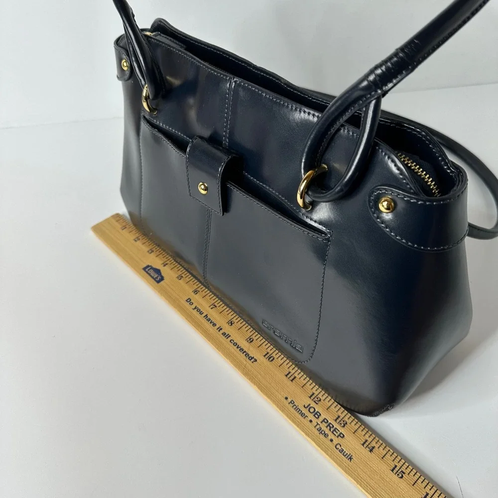 Cromia Navy Blue Leather Shoulder Bag Made in Italy Gold Tone Hardware READ